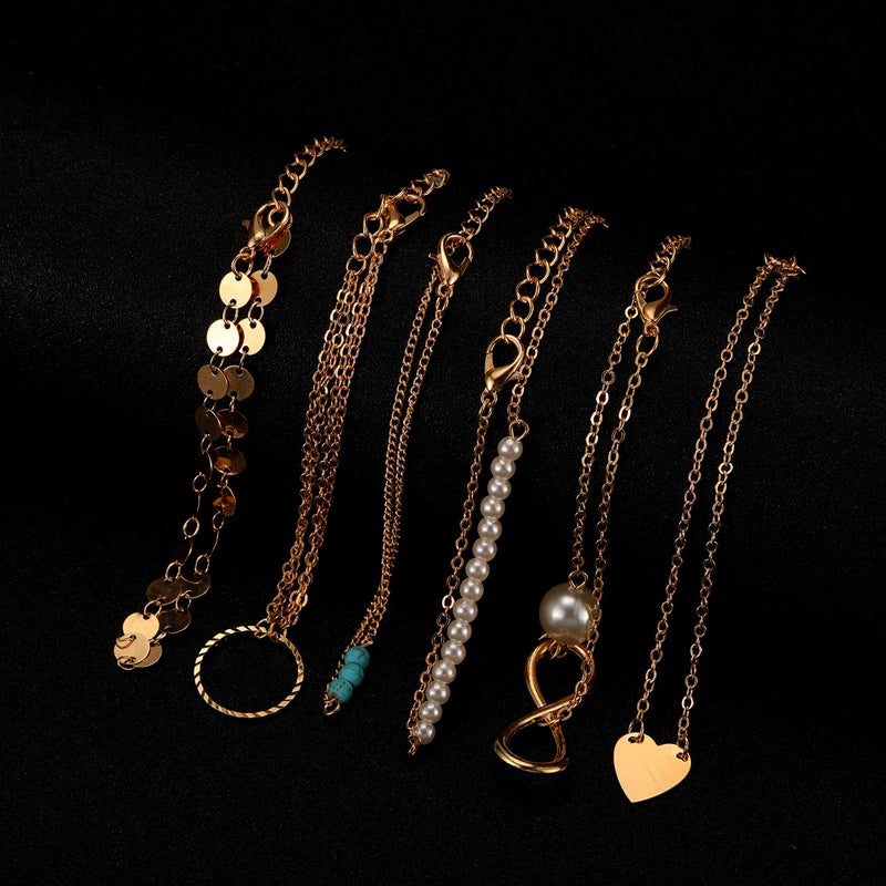 Softones 12pcs Simple Silver Gold Bracelets for Women Cute Pearl Bracelet Tiny Charm Dainty Handmade Bracelet Set Adjustable - Image 5